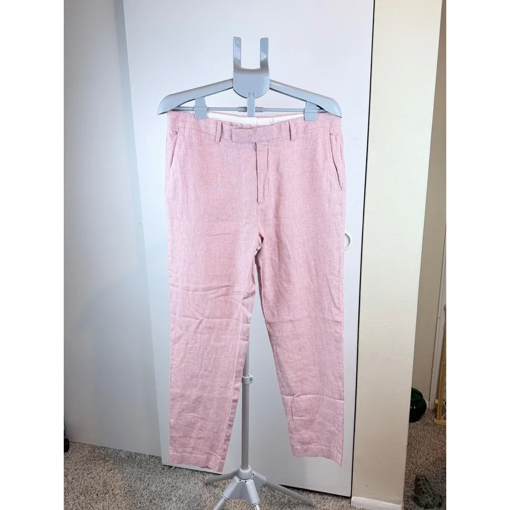 Ted Baker Trousers Mens 34R Pink Linen Blend Slim Fit Damaskt Chinos